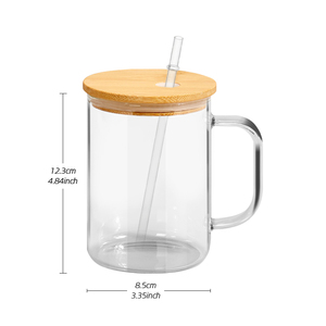 Copo Transparente RTS de 15oz, Caneca de Vidro Clara para Viagem com Alça, Tampa e Canudo para Café - Product Image 2