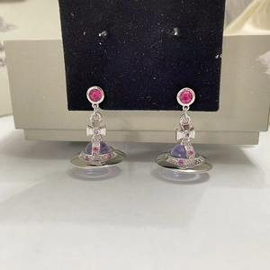 Boucles d'oreilles tendance Empress Dowager Orb UFO Saturne, design de niche, diamants colorés, accessoires d'oreille pour femme - Product Image 2