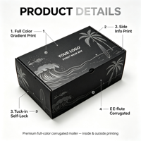 Boîte en carton ondulé imprimée en quadrichromie (CMYK) avec fermeture auto-adhésive, pliable, finition mate, pour l'expédition e-commerce