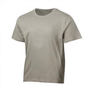 เสื้อยืดคอกลมแขนสั้นสีพื้นสำหรับผู้ชาย ทรงปกติ ผ้าถักเนื้อนุ่ม สีเทา - Product Image 1