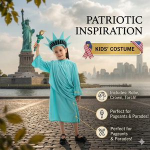 Freiheitsstatue-Kostüm für Mädchen - 4-teiliges Outfit mit Fackel & Krone - Patriotisches Verkleidungsset für Halloween, Schulaufführungen & 4. Juli - Product Image 1