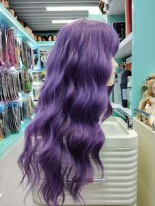 Perruque synthétique naturelle dégradée violet, résistante à la chaleur, longue, bouclée, ondulée, avec <span class=keywords><strong>frange</strong></span>, volumineuse, facile à utiliser, <span class=keywords><strong>cheveux</strong></span> lisses - Product Image 2