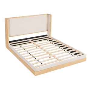 Modern Solid Wood & Beige Velvet Upholstered Soft Adjustable Platform <b>Bed</b> Queen - Product Image 4