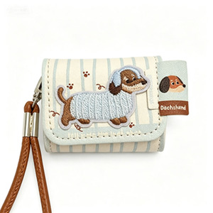 Funda Protectora de Cuero PU con Cordón, Impermeable y Resistente a Golpes, con Bordado de Lindo Perro Salchicha a Rayas - Product Image 1