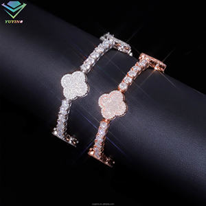 กำไลข้อมือแฟชั่น 4 มม. ลายใบโคลเวอร์ เพชร VVS มอยส์ซาไนต์ ชุบทอง เงินแท้ 925 ผ่านการทดสอบเพชร ของขวัญสุดหรู - Product Image 2