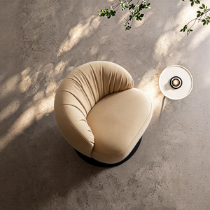 Fauteuil de style français relaxant, fauteuil d'appoint rond en cuir véritable, pivotant pour salon moderne et luxueux, pour chambres, villas - Product Image 2