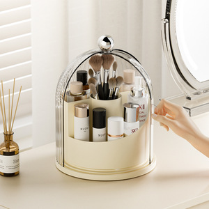 <b>Makeup</b> Organizer With Rotating Brush Holder Transparent Compartmentalized Storage For Desktop <b>Dressing</b> <b>Table</b> - Product Image 2