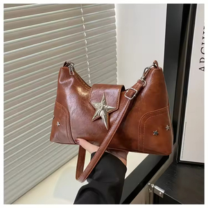 Nuevo Bolso Bandolera de PU con Textura, <span class=keywords><strong>Color</strong></span> Sólido, Casual, Gran Capacidad, con Tachuelas en Forma de Estrella, para Mujer - Product Image 1