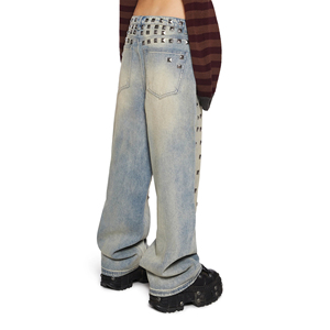 XUCHANG di alta qualità colore blu chiaro personalizzato <span class=keywords><strong>pantaloni</strong></span> in Denim cotone lucido Jeans strass per le donne - Product Image 2