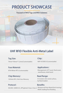 Étiquette RFID flexible UHF longue distance passive étiquettes anti-métal sur métal doux U <span class=keywords><strong>CODE</strong></span> 8 866-868/902-928MHz IP54 autocollant étanche - Product Image 2
