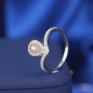 Anillo de Diamante Rosa Cultivado en Laboratorio en Forma de Pera de Oro de 18K, Doble Halo en Forma de V con Diamantes Blancos Cultivados en Laboratorio, Joyería de Compromiso para Mujer - Product Image 2