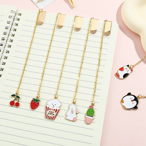 Wholesale China Cartoon Animal Fruit Book Clips Cute Metal Chain Charm Soft Enamel Bookmarks in Stock