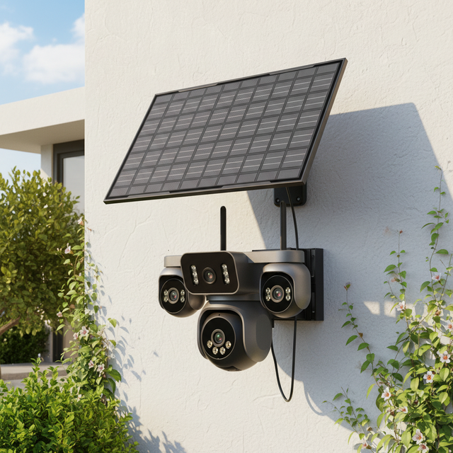 4G Solar PTZ Camera with Two-Way Audio Cloud Storage 4 Lens IP66 Waterproof Night Vision Motion Detection
