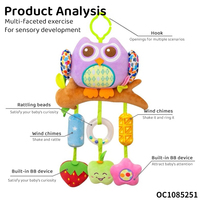 Mainan Sensorik Anti-stres Tali Tarik Hewan Musik Boneka Plush Bayi Montessori Burung Hantu Grosir untuk Bayi 0-6 6-12 Bulan
