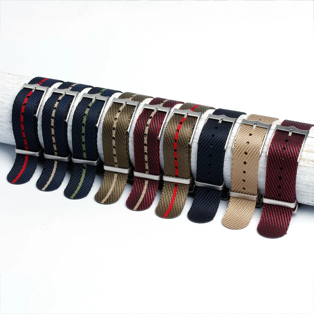 hochwertiger mehrfarbiger nylon gestreifter uhrenarmband nylon geflochtene armbanduhr armbänder sitzgürtel stoffschleife uhrenarmband