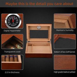 Humidor de Cigarros de Madera Maciza Rectangular Portátil con Tapa Transparente y Caja de Almacenamiento con Humidificador - Product Image 3