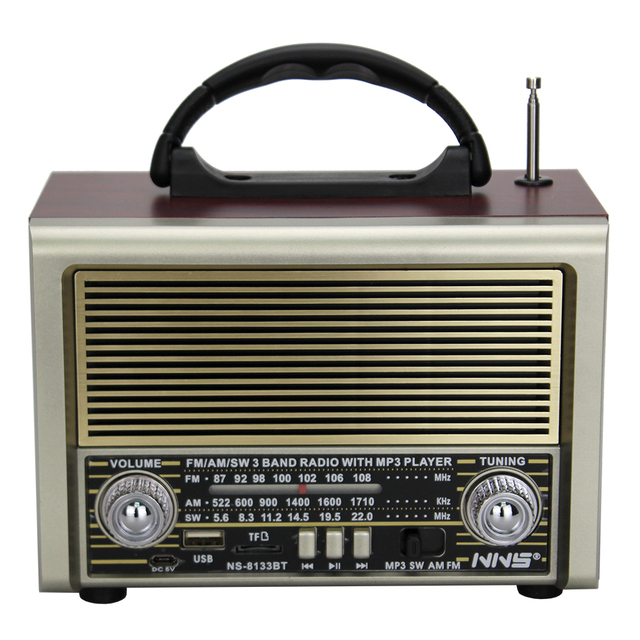 NS-8133BT Portable Am Fm Sw Vintage Radio Stereo Sound Wooden Speaker with Am Fm Radio