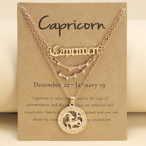 Parure de bijoux 3 pièces Collier 12 Signes du Zodiaque Chaînes superposées tendance <span class=keywords><strong>Pendentif</strong></span> CZ Glamour Rétro Image Étoile Anglaise - Product Image 3