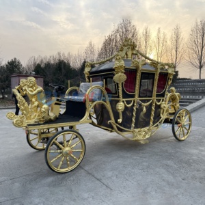 Calèche royale dorée à 4 roues, véhicule électrique de tourisme, chariot de mariage, manège de parc d'attractions, calèche de mariage - Product Image 4