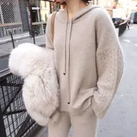 Loose Sweater and Wide-leg Pants Suit, Alpaca Fleece