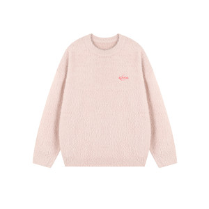 Pull en maille unisexe surdimensionné en fausse fourrure mohair avec logo brodé personnalisé, col rond, moelleux et duveteux - Product Image 4