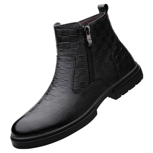 Bottines en cuir véritable pour homme, automne/hiver, design élégant noir avec doublure en fourrure, fermeture éclair et semelle intérieure EVA, bout pointu - Product Image 2