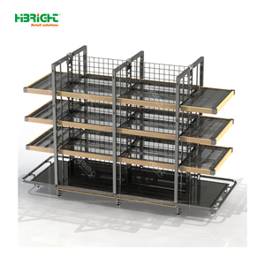 Exhibidor de Góndola de Malla Metálica de Doble Cara con Borde de Madera Highbright para Tiendas de Conveniencia - Product Image 1