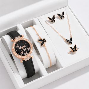 New Fashion Watch Jewelry Set Women Butterfly Ring Necklace Earrings Luxury Water Diamond Casual Leather <b>Bracelet</b> Simple Antique - Product Image 1