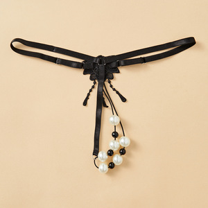 Tanga Sexy para Mujer Ding Zhi Mei, Blanco y Negro, Cintura Ajustable, Doble Hilera de Perlas, Masaje, Cómoda, Accesorios Íntimos - Product Image 3