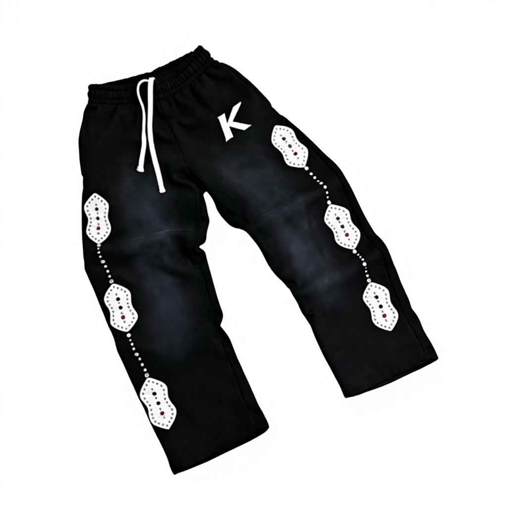Custom Oversized French Terry Sweatpants Rhinestone Loose Wide Leg Flared Acids Style Casual Winter Mid Waist Anti-Wrinkle Flat