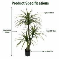 Grand Arbre Artificiel Dracaena à 3 Têtes, Plante Tropicale Réaliste pour Décoration Intérieure Salon Bureau, En Stock, Vente en Gros