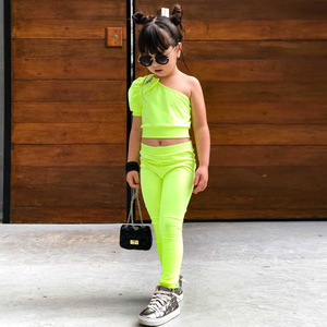 Conjunto de Ropa para Niñas Pequeñas a la Moda, Top de Manga Abullonada con Hombros Caídos y Pantalones, Conjunto de 2 Piezas - Product Image 5