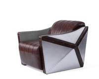 Fauteuil d'appoint Aviator Tomcat en cuir véritable et aluminium riveté, style industriel vintage, pour hôtel et salon