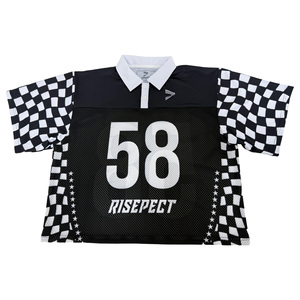 Retro American Football Jersey with <b>POLO</b> Collar Breathable Quick Dry Mesh Loose Fit Design Perfect for Trendy Outfits - Product Image 1