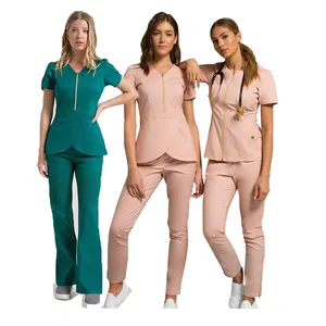 2022ファッショナブルな女性の医療スクラブスーツ病院のユニフォーム半袖ナーススクラブセットユニフォーム