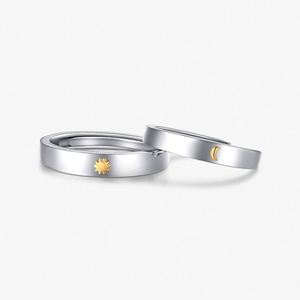 Anillo de Pareja de Moda Europea, Chapado en Cobre, Oro Blanco, Ajustable, con Diseño de Sol y Luna, para Hombre y Mujer - Product Image 2