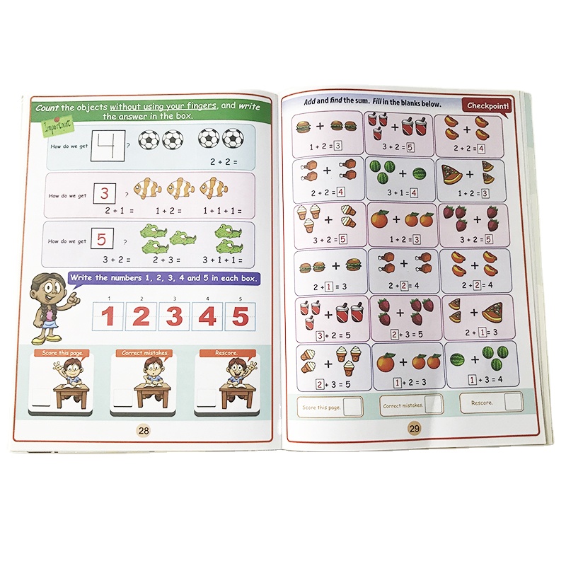 Custom softcover children exercise workbook learning English math printing activity book with offset paper