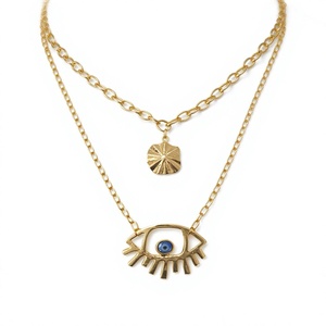 Collier multicouche plaqué or avec pendentif Evil et breloque en forme de coquille, bijoux unisexes, cadeau - Product Image 1