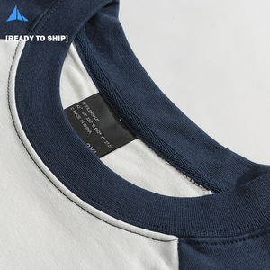 360gsm manga raglán contraste <span class=keywords><strong>Color</strong></span> bloque sudadera suelta gota hombro manga larga cuello redondo Camiseta láser parche bordado - Product Image 4