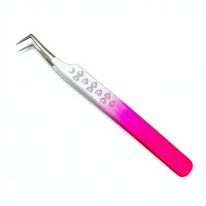 Pinza de pestañas de 90 grados con agarre de doble tono en forma de corazón, de acero inoxidable, con impresión de logotipo personalizado, instrumento de belleza - Product Image 1