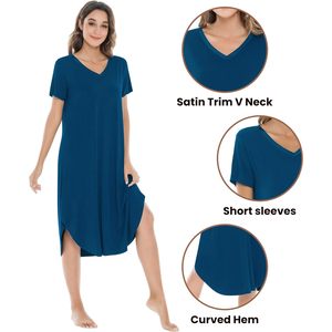 Camisón Personalizado para Mujer con Cuello en V y Manga Corta, Camiseta de Dormir Suave de Viscosa de Bambú, Ropa de Dormir Informal para Mujer - Product Image 4