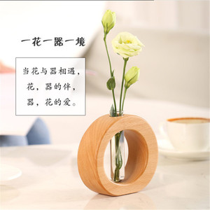 Jarrón hidropónico de madera de haya maciza, mesa redonda de material natural para decoración de sala de estar y sala de té - Product Image 2