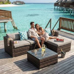 Muebles de Ratán para Jardín, Resistentes a la Intemperie, Conjunto Modular de Sofá Seccional de PE, Mesa de Centro de Vidrio Templado, Conjunto de Salón para Patio - Product Image 3