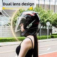 Casque de moto demi-face certifié 3C, coque ABS, double visière, pare-soleil, casque de sécurité imperméable, scooter électrique, vélo