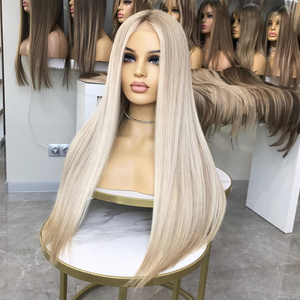 Cabello Humano Virgen de Doble Trama, Color Rubio Claro Degradado, Liso y Sedoso, Pelucas con Frente de Encaje 13x4 con Raíz Rubio <span class=keywords><strong>Gris</strong></span> - Product Image 6