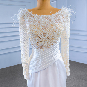 Jancember RM67482 Robes de mariée sirène traditionnelles à manches longues en satin plume pour femmes - Product Image 2