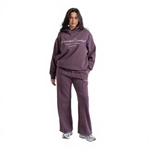 Conjunto de dos piezas casual para mujer, sudadera con capucha larga y pantalones de chándal, conjunto de forro polar grueso para otoño - Product Image 1