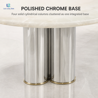 Table à manger ronde en pierre de cristal blanc Luca |   Plateau en pierre naturelle avec base en acier inoxydable Lazy Susan, taille personnalisée pour hôtel et villa, OEM