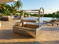 Barbecue argentin Santa Maria en acier inoxydable de qualité supérieure, hauteur réglable, au charbon de bois, avec foyer, pour extérieur et jardin