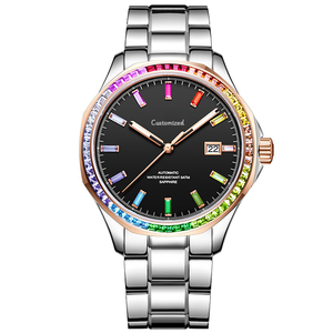 Reloj de Pulsera de Acero para Hombre, Reloj Mecánico Automático con Bisel Arcoíris de Moda - Product Image 2